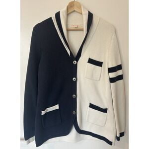Brooks Brothers Womens Cardigan Sweater Sz XL Navy & White Nautical